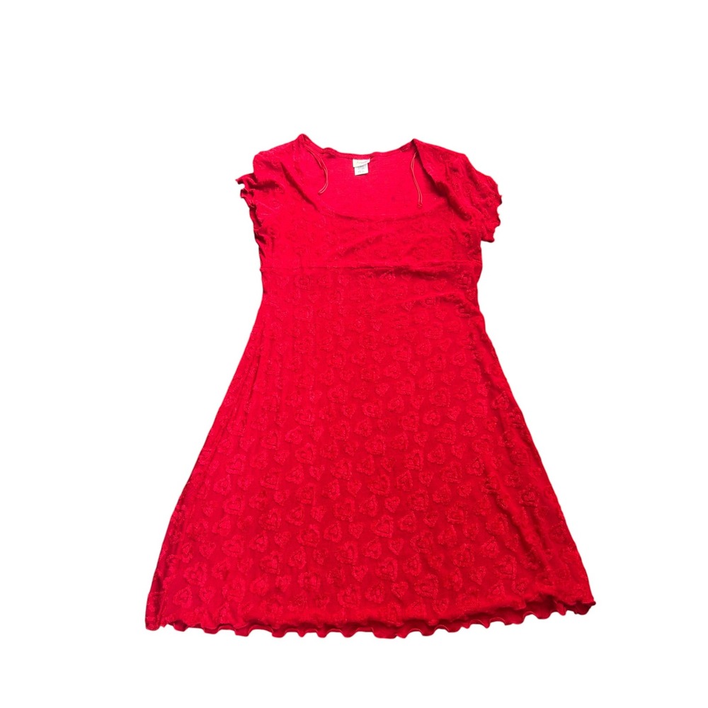 Fredericks of Hollywood Red Heart Mesh Mini Dress Cap Sleeve Y2K J411945 Medium